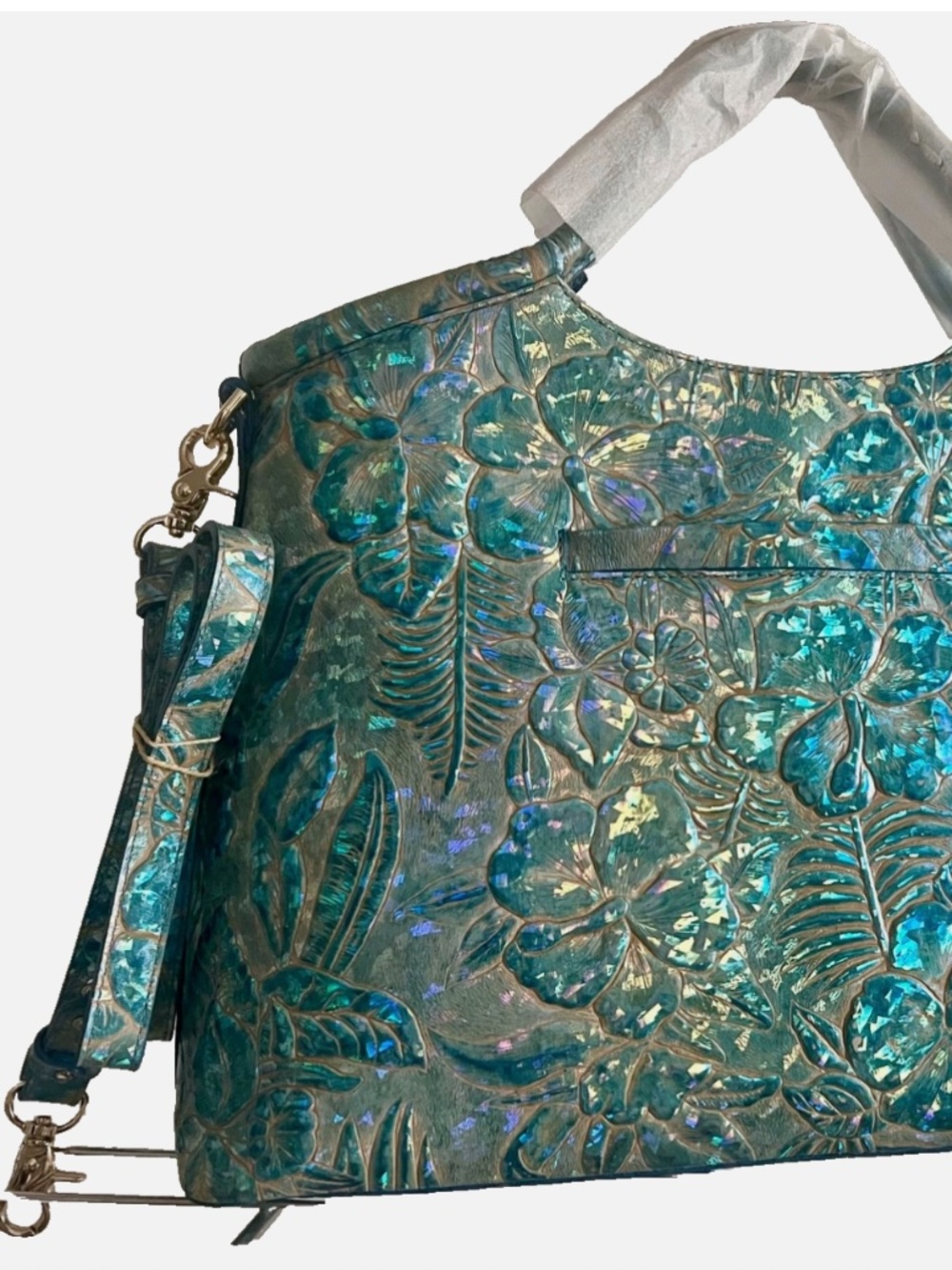 💙🩵 NWOT Brahmin Blue Serenity Sonic Large Elaine Dazzling Hologram Handbag🩵💙 - Picture 3 of 16